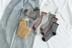 Women candy color striped cotton mid-tube socks spring summer casual fashion sports socks