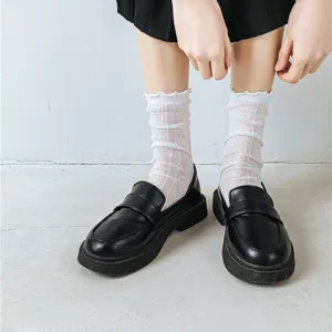 Calzini da donna in rete trasparente con volant, calze estive traspiranti in cotone sottile.
