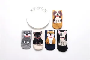Cute cartoon dog pattern women mid tube cotton socks detail 5 pairs pack casual soft hosiery