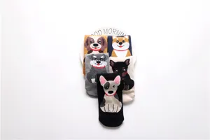 5-pack women's mid-tube cotton socks featuring cute cartoon dog patterns, casual and comfortable.