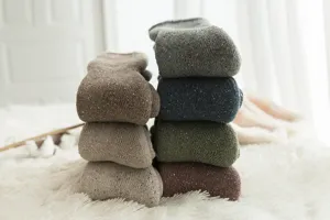Thickened thermal towel socks winter warm wool blend snow socks cozy knit detail view