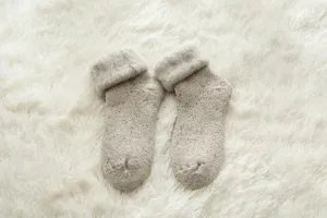 Cozy thermal fleece wool winter socks detail view, thick speckled design for ultimate warmth.