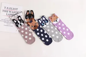 Cute cartoon dog print mid-calf socks for women, soft cotton casual hosiery for daily wear.