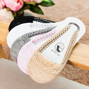 Women's summer thin lace no-show socks, shallow mouth forefoot strap boat socks 5 pairs.
