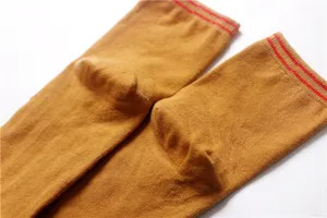 Women cotton mid-tube socks mustard yellow with red striped casual daily wear comfy cute h