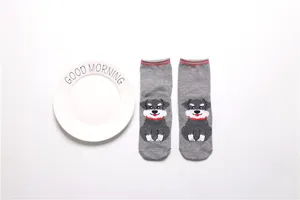 Women's cute cartoon dog pattern mid-calf cotton socks casual daily wear grey socks
