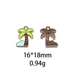 Emaille palmboom bedel detail, legering DIY sieraden accessoire, 16x18mm, gewicht 0.94g.