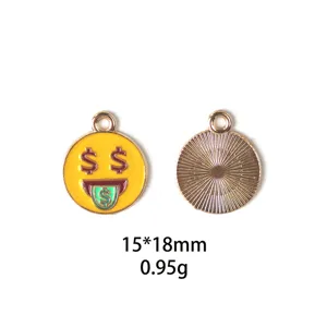 Pendentif breloque emoji dollar en alliage goutte d'huile, 15x18mm, accessoire bijoux DIY.