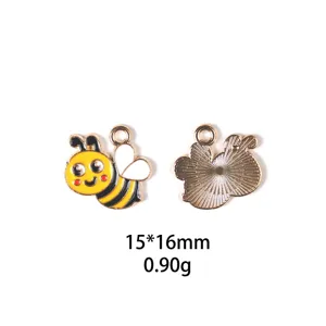 Pendentif abeille en émail alliage 15x16mm mignon insecte accessoire DIY pour porte-clés.