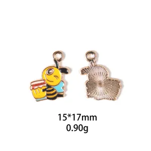 Mignon pendentif abeille en émail alliage accessoires de bijoux DIY taille 15x17mm poids 0.90g
