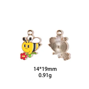 Charm pendentif abeille en alliage émaillé mignon pour fabrication de bijoux DIY, 14x19mm.