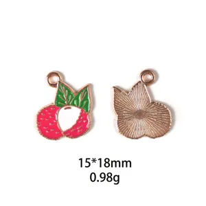 Pendentif litchi en émail et alliage accessoire bijoux DIY, vue recto verso, 15x18mm.