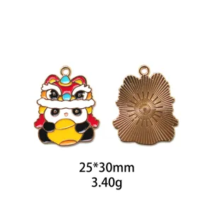 Mignon pendentif en métal émail panda danse du lion traditionnelle accessoire bijoux DIY