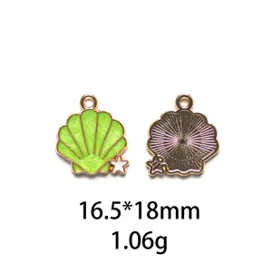 Groene schelp emaille hanger detail, metaal legering schelp bedel 16.5x18mm DIY sieraden accessoire