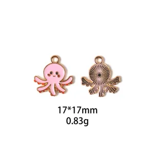Charmant pendentif pieuvre rose en métal, vue détaillée parfaite pour les bijoux DIY et porte-clés.