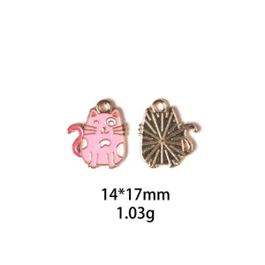 Pendentif de chat email rose en metal pour accessoire de bijouterie bijou DIY 14x17mm.
