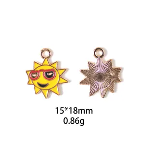 Soleil alliage émail pendentif DIY bijoux accessoires porte-clés charme 15x18mm neuf