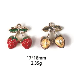 Charmants pendentifs fraise en alliage pour bijoux DIY, taille 17x18mm, poids 2,35g chacun.