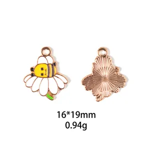 Joli pendentif charm abeille tournesol en émail et alliage pour bijoux DIY et porte-clés.