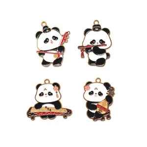 Ensemble de breloques émaillées panda mignon, instruments style chinois DIY bijoux porte-clés sacs