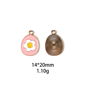 Geemailleerde paasei bloem hanger DIY metaal legering sieraden accessoire 14x20mm 1.10g detail