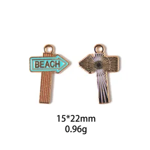 Charme de panneau de plage en alliage pour bijoux DIY, vue détaillée avant et arrière.