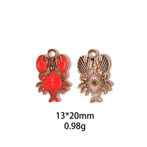 Pendentif en alliage de homard en détail, accessoire de bijou DIY marin format 13x20mm.