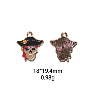 Pendentif crâne de pirate en alliage émaillé, accessoire bijoux DIY, 18x19.4mm, 0.98g.