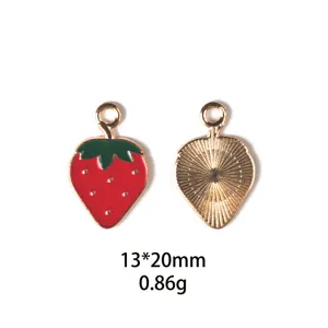Charm pendentif fraise rouge en alliage mignon pour fabrication de bijoux DIY 13x20mm