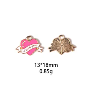 Pendentif cœur lettre d'amour en alliage émaillé pour Saint-Valentin et fabrication de bijoux DIY