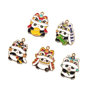 Charmants pendentifs en alliage émaillé panda danse du lion DIY porte-clés accessoires