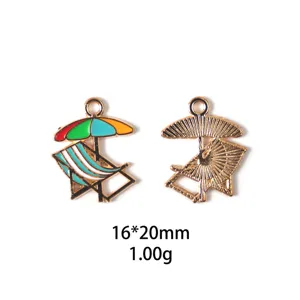 Pendentif de bijoux DIY en alliage chaise et parapluie de plage d'été, taille 16x20mm, 1,00g.