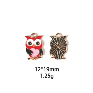 Hibou émail pendentif alliage charme coeur mignon DIY bijoux accessoires porte-clés 12x19mm