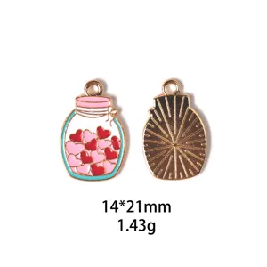 Pendentif en alliage émaillé bocal amour Saint-Valentin accessoire bijoux DIY porte-clés 14x21mm