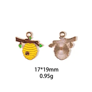 Charm pendentif en émail alliage ruche d'abeille mignon pour bijoux DIY et porte-clés.