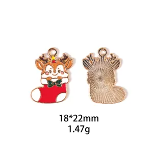 Details du pendentif en metal chaussette de renne de Noel, accessoire DIY bijou 18x22mm