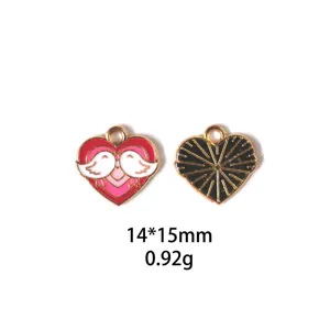 Pendentifs cœur en émail alliage DIY bijoux accessoires rouge noir lot de deux pièces