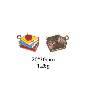 Pendentif en alliage émaillé pomme pile de livres accessoires de bijoux DIY 20x20mm