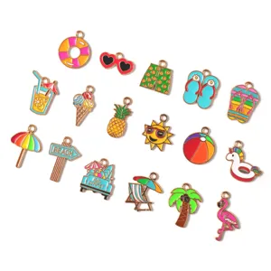 Série Plage d'Été Alliage Émaillé Breloques DIY Accessoires de Fabrication de Bijoux Mignon Pendentif Pour Bracelet Collier Porte-clés