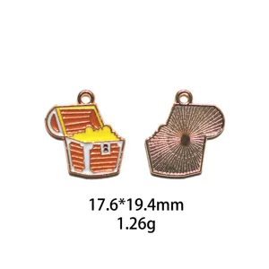 Détail pendentif en émail coffre au trésor pirate, breloque porte-clés DIY en alliage.