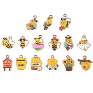 Joli pendentif breloque émail alliage abeille pot de miel tournesol pour accessoire bijoux