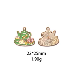 Leuke theepot maancake emaille hanger DIY legering sieraden accessoire voor sleutelhanger