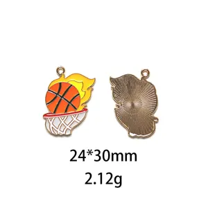 Vue détaillée pendentif charme émail alliage feu de basket 24x30mm accessoire bijoux DIY