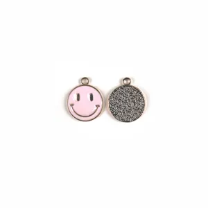 Roze geëmailleerde smiley gezicht legering DIY sieraden bedel hanger voor sleutelhangers