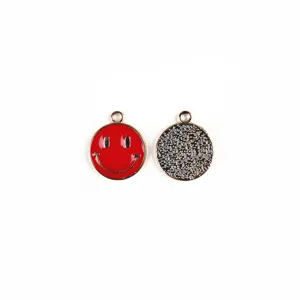 Rode geëmailleerde smiley gezicht en glitter ronde legering hanger details voor DIY sieraden.
