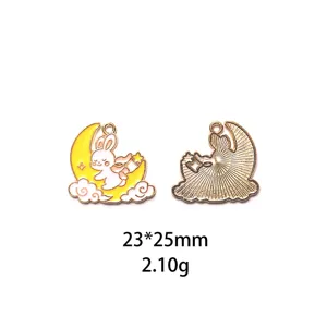 Schattig Konijn Maan Emaille Legering Hanger DIY Sieraden Sleutelhanger Tas 23x25mm
