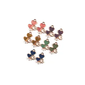 Charms cœur perle coloré émail alliage accessoires fabrication bijoux porte-clés pendentifs