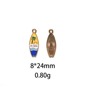 Pendentif breloque de surfboard en émail et alliage de plage d'océan d'été pour bijoux.