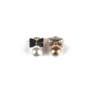 DIY alloy bowknot pearl charms jewelry accessories pendant for keychains crafts 2pcs