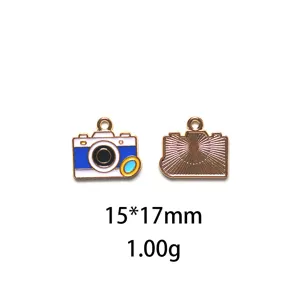 Jolis pendentifs émaillés en métal pour appareil photo fournitures de bijoux DIY 15x17mm